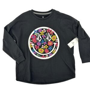 Volcom Werkin Doubles Mod Hippie Floral Smiling Face Shirt Girls Size XXS 4